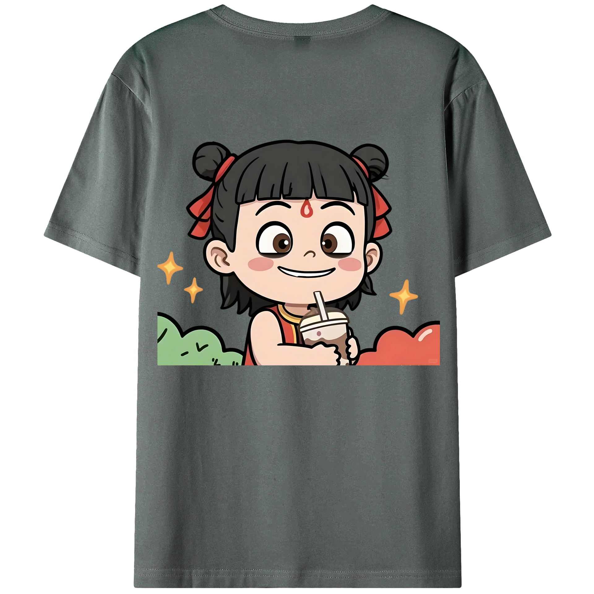 （画像用） Ne Zha 2 ナタ 魔童の大暴れ 綿100％ メンズ半袖Tシャツ（バックプリント） 通気性